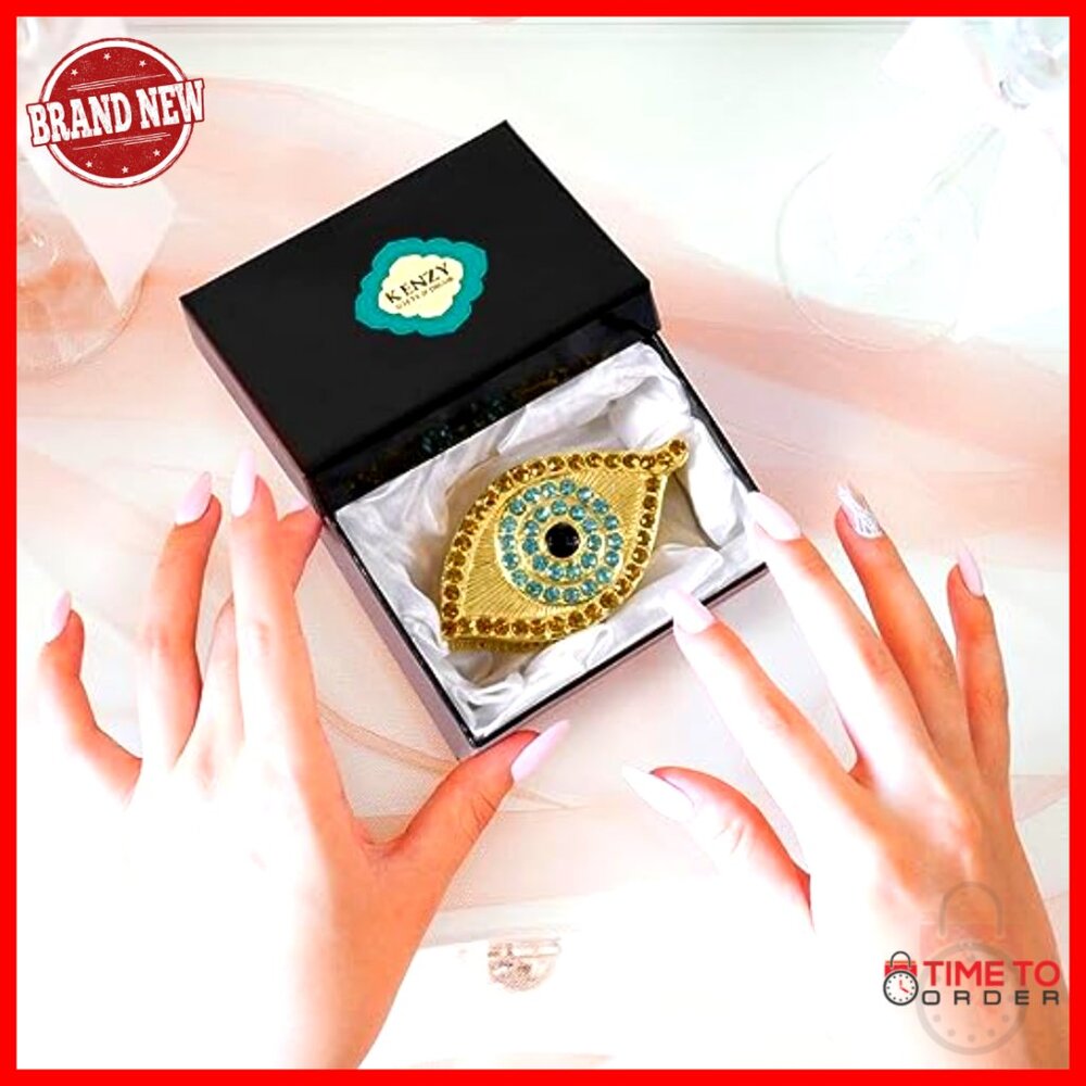 Handmade Evil Eye Jewelry Box Gold Keepsake Magnetic Closure Crystals Boho Decor - Picture 2 of 7
